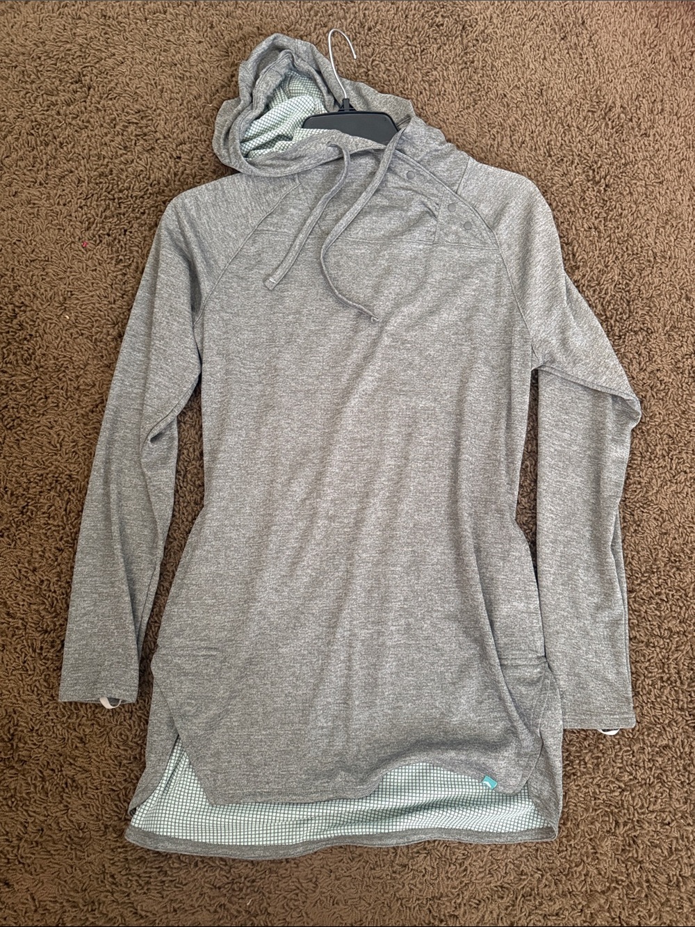 Fly fishing Heather Gray Hooded Longline Tunic with Drawstring